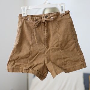 Tan High Waist Shorts with Waist Tie
